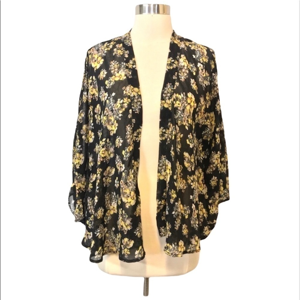 2/$15 Xhilaration - Black & Yellow Floral Kimono Medium